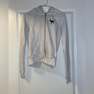 White Zip-Up Hoodie with Black Dog Logo